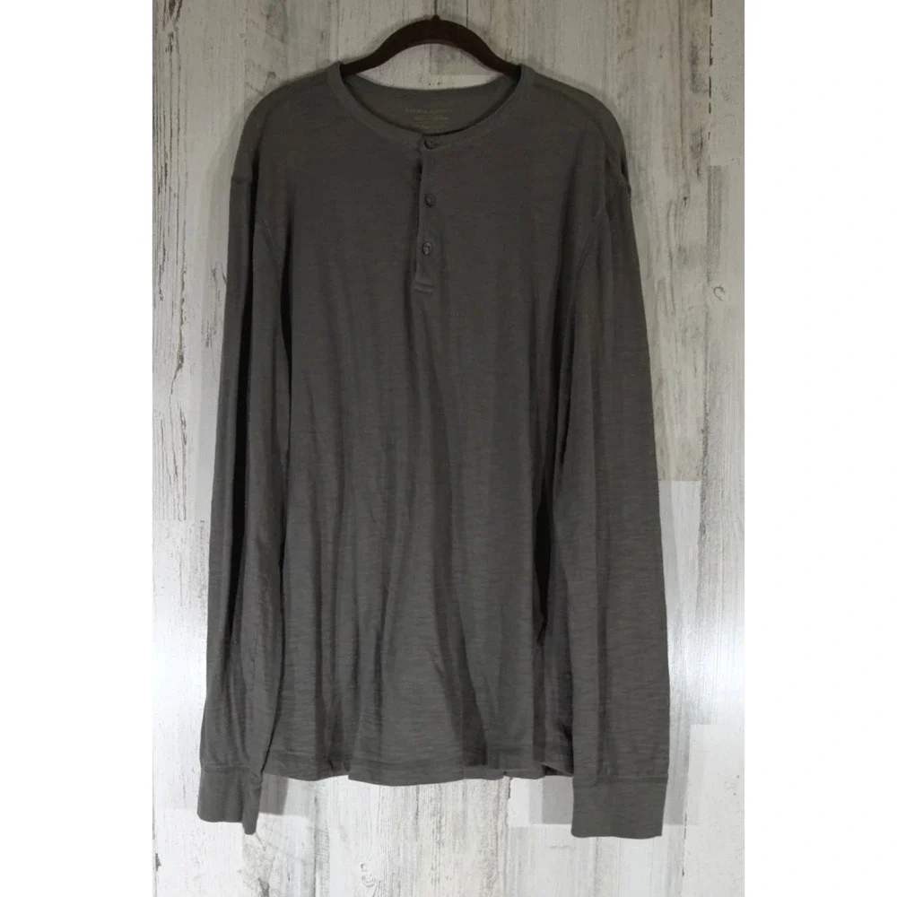 Banana Republic Organic Cotton Vintage Tee Size Large Gray Slub Henley READ